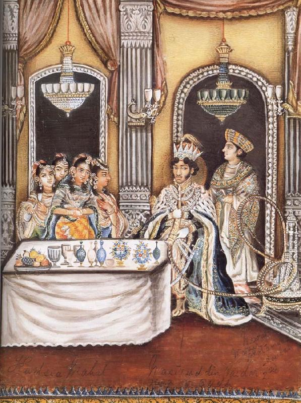 unknow artist Nawab Nasir ud Din Haidar,King of Oudh,with his Minister Vazir Motamad ud Daula Agha Mir in the Kudsia Mahal,Lucknow France oil painting art